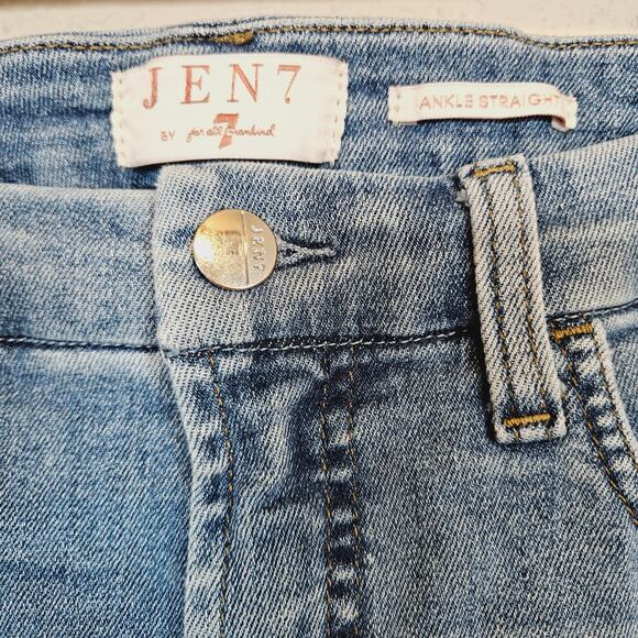 Jen7 by 7 For All Mankind Ankle Straight Jeans Raw Hem Women's 8 Casual Weeked - Picture 8 of 12